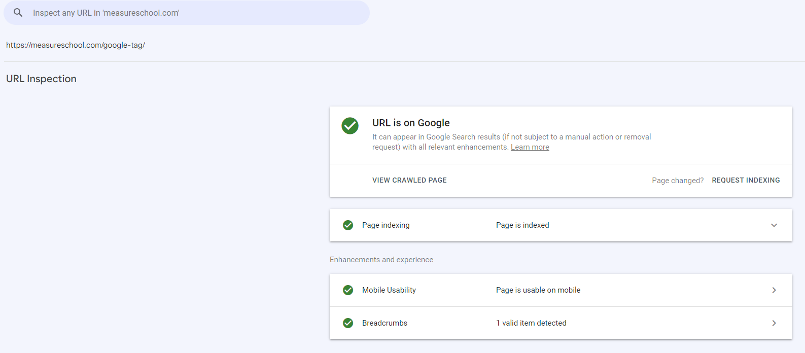 URL inspection tool in Google Search Console