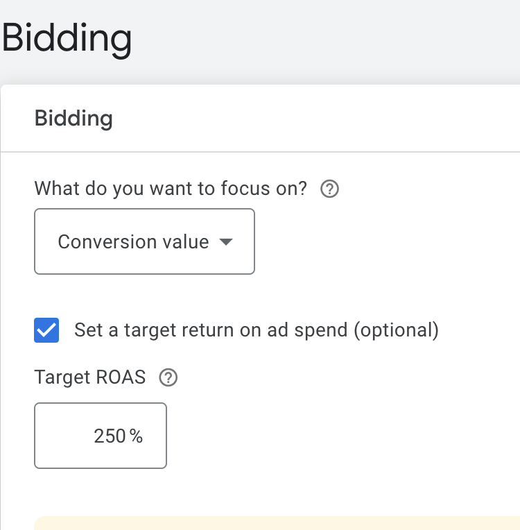 How to find the Target ROAS setting for your Google Ads campaigns