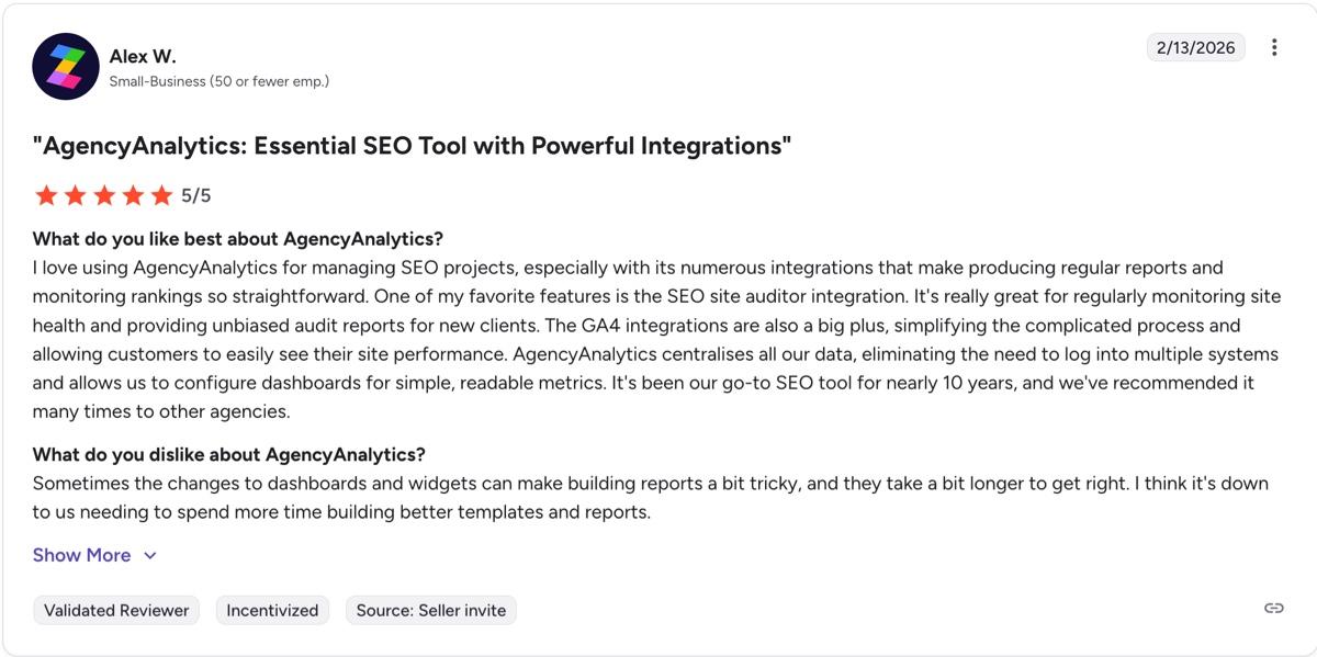 agency analytics g2 reviews
