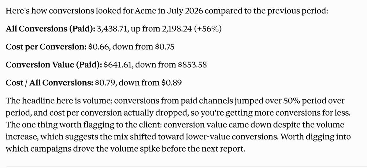 compare reporting period with dashthis mcp
